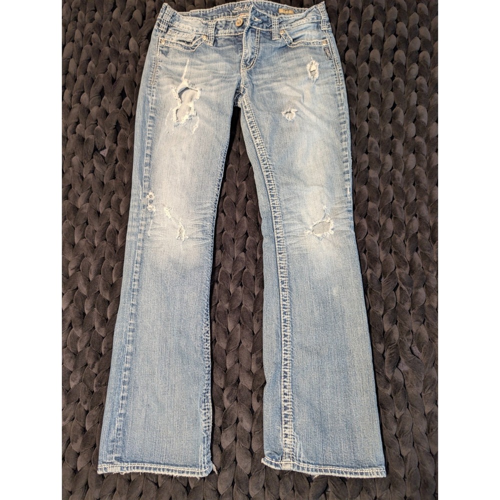 Silver Jeans Co. Womens Aiko Bootcut Light Wash Distressed‎ Denim Jeans W31 L33